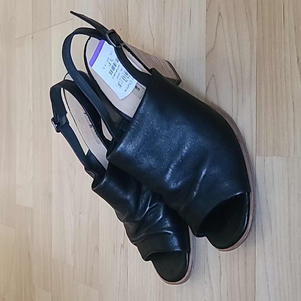 Paul Green Waverly Black Leather Slingback Block Heels Sandals Women's Size 8